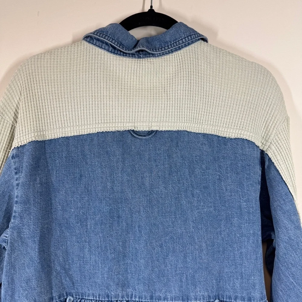 Free People Jean Tunic Dress Blue Beige Button Front Mixed Fabric Size XS - Picture 12 of 16